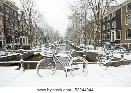 Snowy Amsterdam in the Netherlands in winter