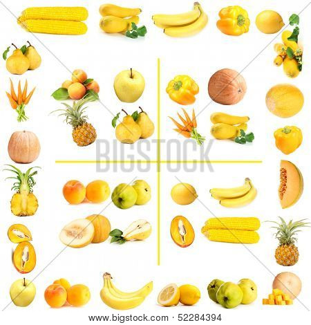 Collage of fruits and vegetables isolated on white