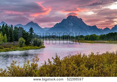 Beautiful Sunset At Grant Tetons
