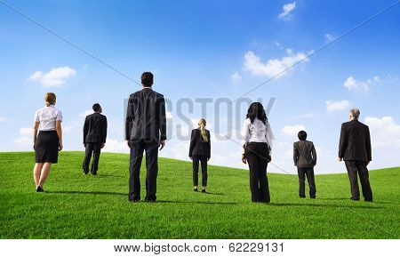 Business People in Nature Rear View