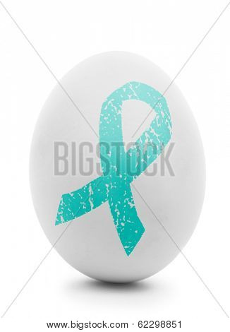 White egg with blue ovarian cancer ribbon isolated 
