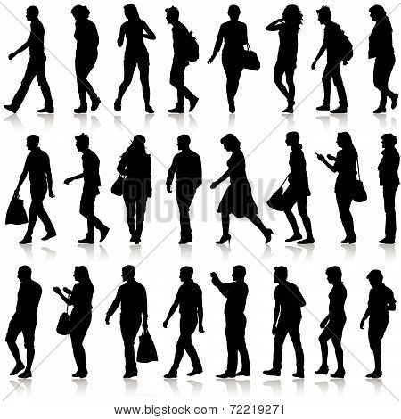 Black silhouettes of beautiful mans and womans on white backgrou