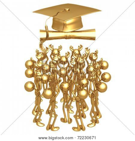 Crowd Reaching For Mortarboard And Diploma Graduation Concept