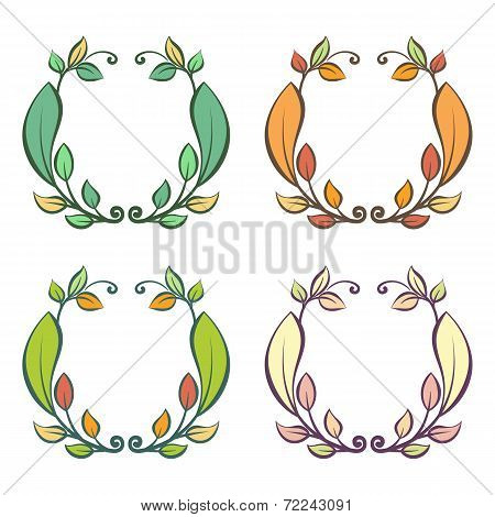 Round Frame With Autumn And Summer Leaves, Vector Illustration