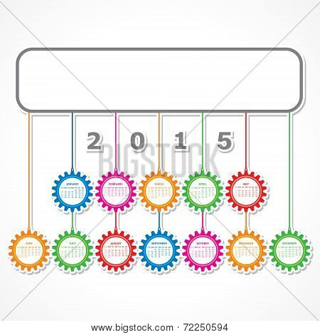 Simple 2015 Calendar design with colorful hanging gears stock vector