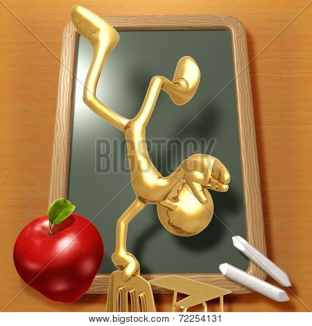 Little Golden Student Balancing On School Desk