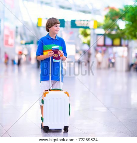 Boy Traveling By Airplane
