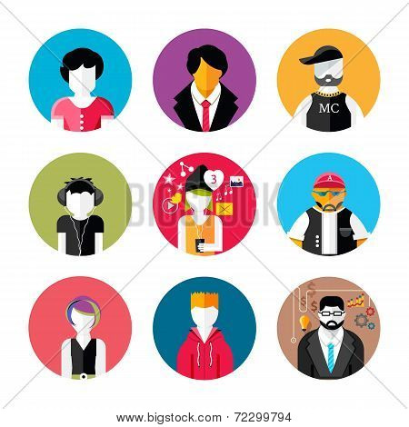 Set Of Stylish Avatars Of Man And Woman Icons