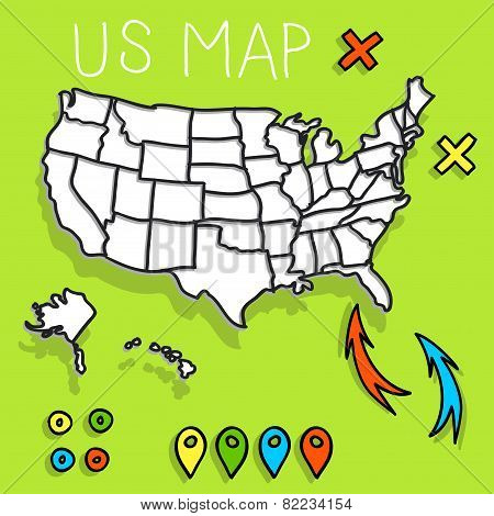 Hand drawn US map vector
