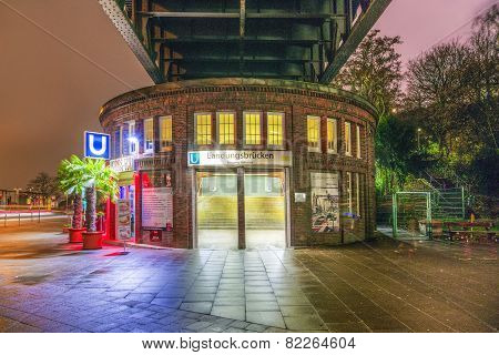 Famous Subway Station Landungsbruecken By Night