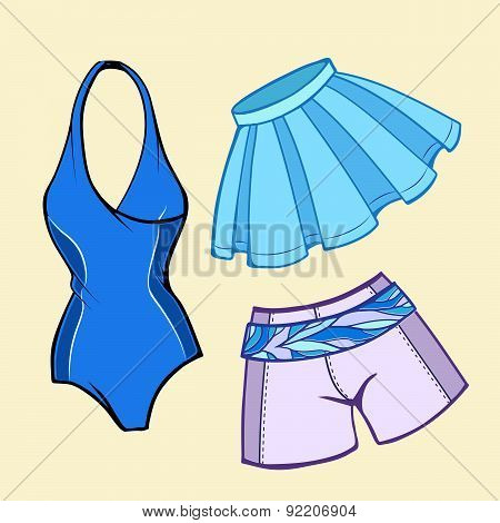 Vector beach summer clothes set.