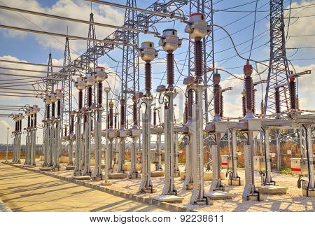 High voltage switchyard in electrical substation