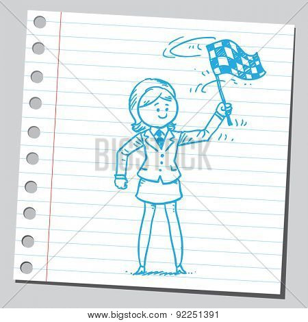 Businesswoman with checkered flag