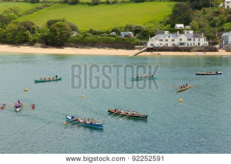 Pilot gig boat racing rowing event at Salcombe Devon England UK on 31st May 2015