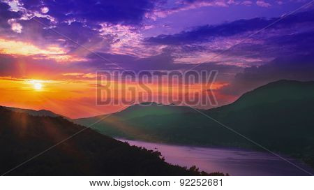 Fantastic Evening Mountain Landscape. Dramatic Summer Scenery.