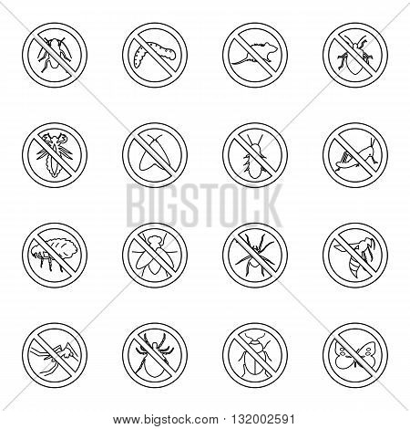 No insect sign icons set in thin line style for any design