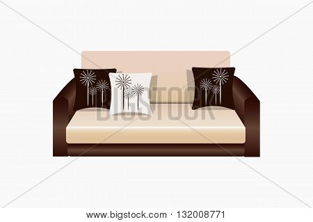 Sofa isolated on white background with cushions , furniture for living room interior, office vector illustration