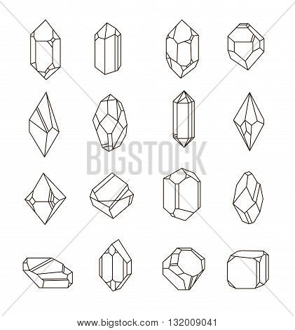 Set of non-linear crystals. Minerals from landfills for fabric poster t-shirts.