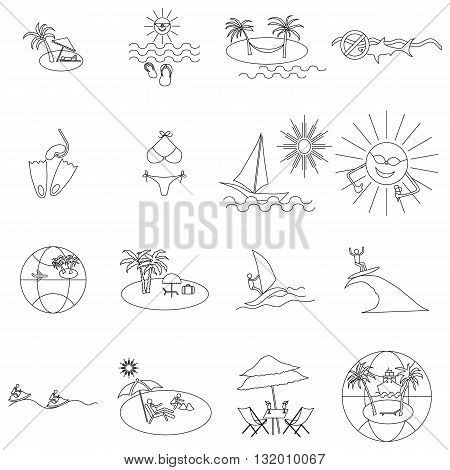 Beach icons set in thin line style isolated on white background