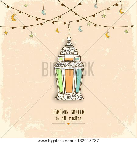 Eid Mubarak Background Arabic lantern. Vector illustration