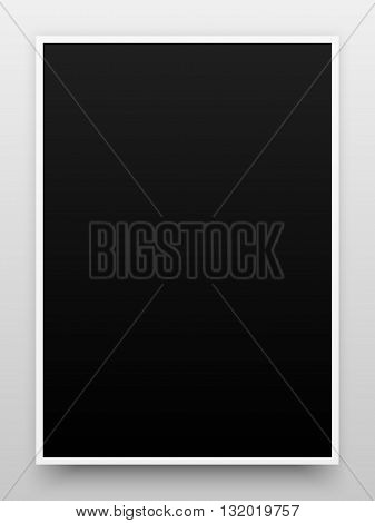 A2 black poster realistic template, mock-up with margins, realistic shadow and light background for design concepts, presentations, web, identity, prints. Vector illustration.