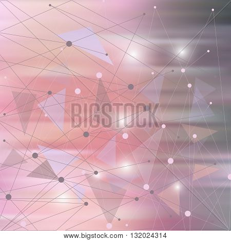 Abstract form with connected lines and dots on pink background. Vector Illustration EPS10.