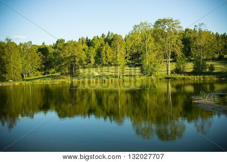 beautiful lake landscape in sothern Sweden, springtime