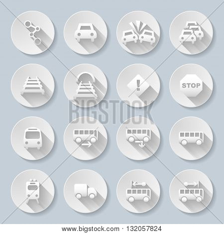 Set of flat round icons with transports on gray background