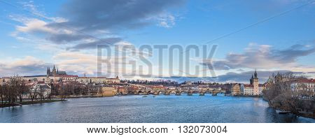 panorama of Prague, Vltava River, Charles Bridge