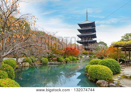 Toji Temple in Kyoto Japan in autumn