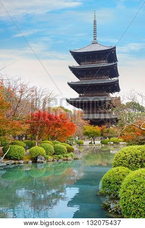 Toji Temple in Kyoto Japan in autumn