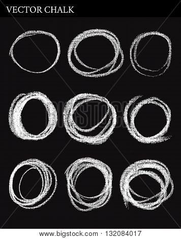 Vector chalk round shapes isolated on blackboard. Hand drawn texture.