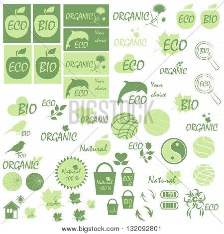 Set of icons and logo on the theme of natural products and environmental