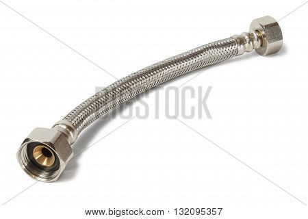 Short flexible water hose on white background