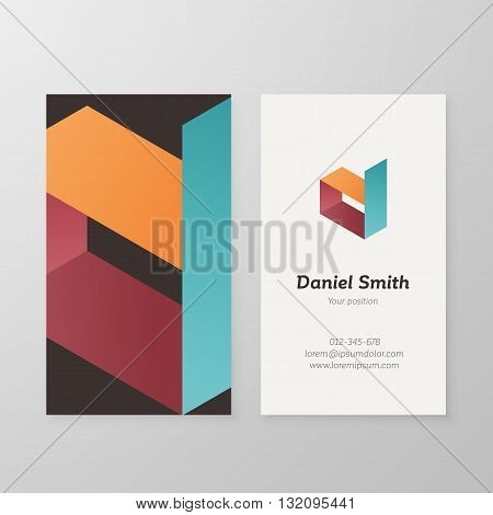 Business card isometric logo letter D vector template. Vector business card logo design letter D. Business card personal logo letter D design. Business card letter D design.