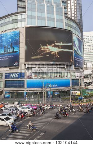 BANGKOK THAILAND - APR 29 : scene of traffic in Asoke junction on april 29 2016 thailand. traffic jam is one of worse issue of Bangkok