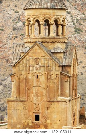 Ancient monastery Noravank in the mountains in Amaghu valley, Armenia. Was founded in 1205. 