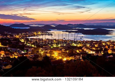Adriatic archipelago at sunset from Murter island view Dalmatia Croatia