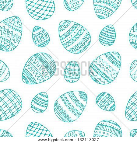 Eggs with hand drawn doodle ornament. Seamless easter doolde pattern with eggs. Vector background.