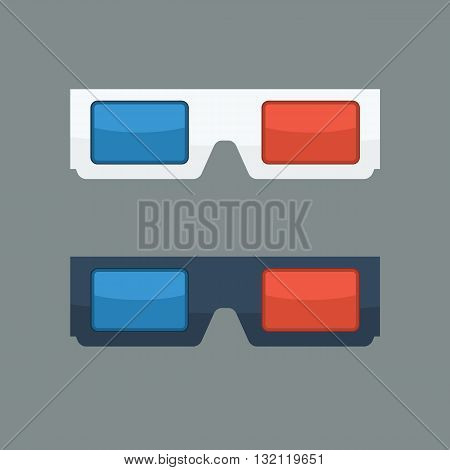 3D glasses vector illustration with flat color style. Black and white 3D glasses for movies. 3D glasses icon concept.