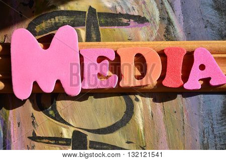 word media on a abstract colorful background