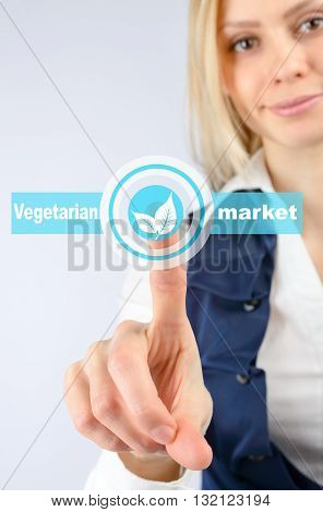 Woman Presses A Finger On Vegetarianism Icon