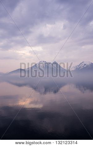 Norway, early, misty morning on the fjords.