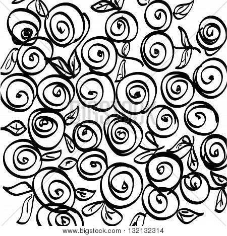 Uncolored floral pattern for adult coloring book, coloring pages. Vector abstract roses.