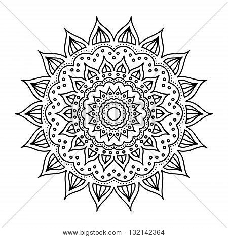Vector hand drawn doodle mandala. Ethnic mandala with ornament. Isolated. Black and white colors.