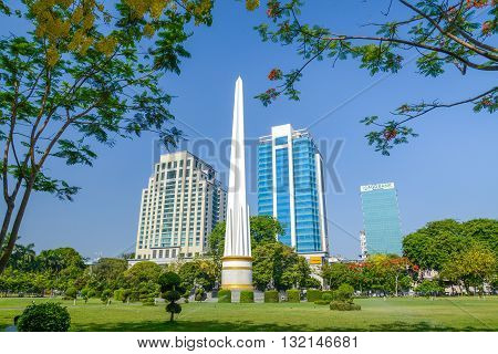 Yangon Myanmar - April 26 2016 : Independence Monument in Mahabandoola park in downtown Yangon