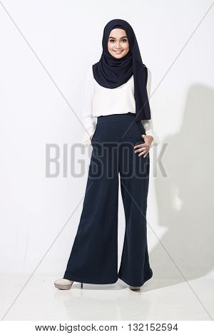 Asian Woman Model Posing On White Wall
