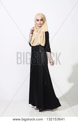 Asian Malay Woman Posing With Muslim Attire