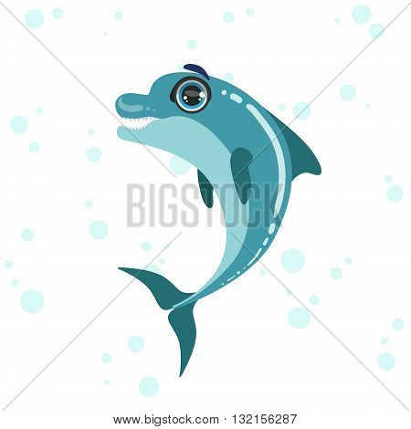 Bottlenose Dolphin Bright Color Cartoon Style Vector Illustration Isolated On White Background