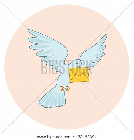 Post pigeon. Vector illustration. Homer. Flying bird with message.
